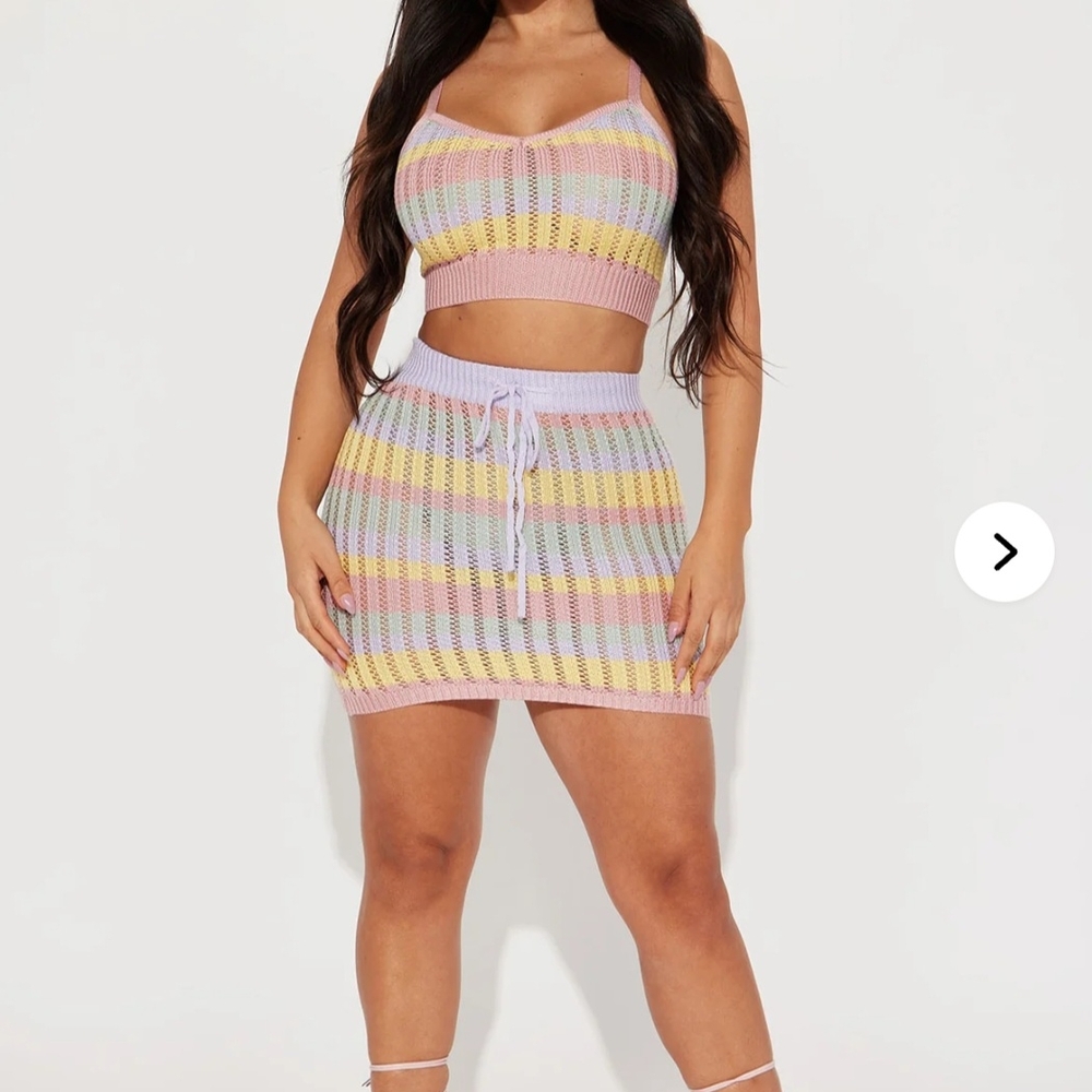 BRAND NEW W/O TAGS! Come With Me Stripe Crochet Skirt Set - Rose/Combo
